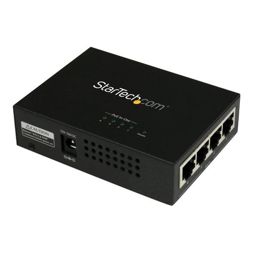 StarTech.com Injecteur PoE+ à 4 ports Gigabit - Midspan Power over Ethernet à fixation murale - 802.3at/af - Injecteur de puissance - CA 100-240 V - 120 Watt - connecteurs de sortie : 4 - noir -...