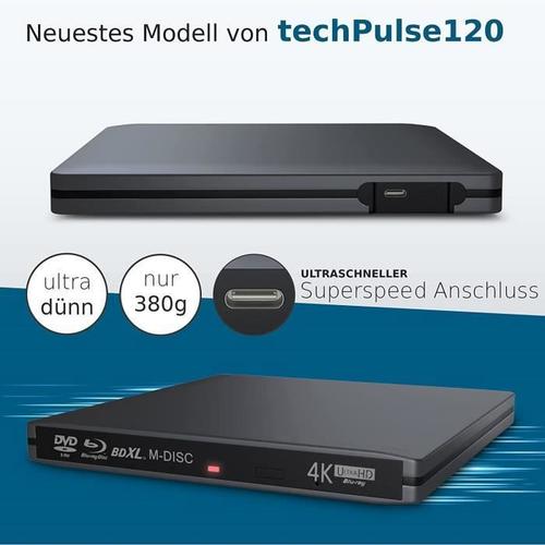 techPulse120 USB 3.1 externe Blu-ray DVD CD USB-C UHD 4k 3D M-DISC