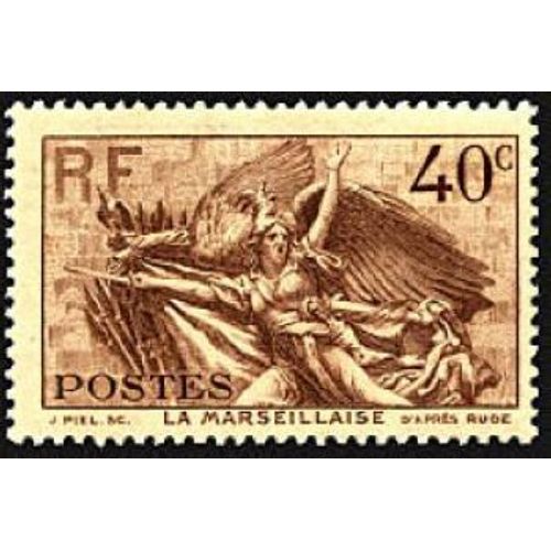 France 1939, Beau Timbre Yvert 315, Hommage À Rouget De L'isle, Sculpture De La Marseillaise Sur L'arc De Triomphe De L'étoile À Paris., Neuf*