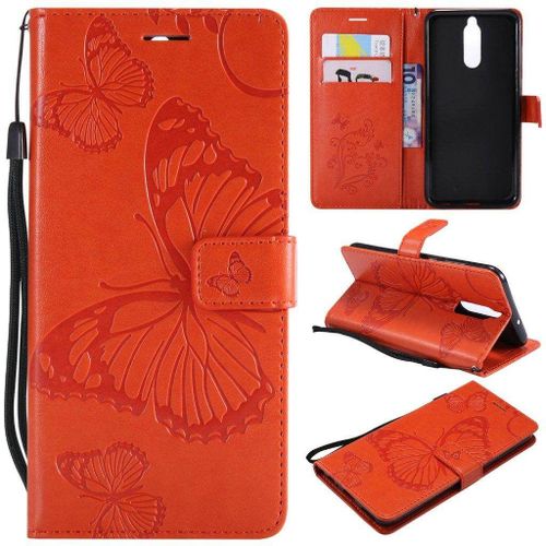 Saturcase Coque Pour Huawei Mate 10 Lite, Papillon Gaufrage Pu Cuir Magnétique Flip Portefeuille Support Porte-Carte Protecteur Housse Étui Avec Dragonne Pour Huawei Mate 10 Lite (Orange)
