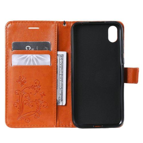 Saturcase Coque Pour Huawei Y5 2019, Papillon Gaufrage Pu Cuir Magnétique Flip Portefeuille Support Porte-Carte Protecteur Housse Étui Avec Dragonne Pour Huawei Y5 2019 (Orange)