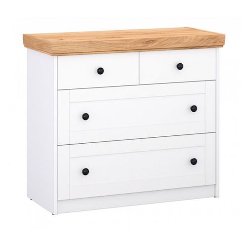 Commode Chne Blanc En Bois Massif Avec 4 Tiroirs Sideboard 92,3 X 82 X 41,8 Cm