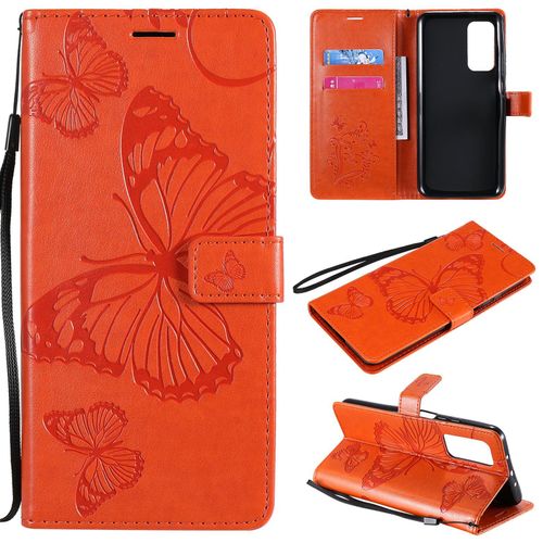 Saturcase Coque Pour Xiaomi Mi 10t / Mi 10t Pro, Papillon Gaufrage Pu Cuir Magnétique Flip Portefeuille Support Porte-Carte Protecteur Housse Étui Avec Dragonne Pour Xiaomi Mi 10t / Mi 10t Pro (Orange)