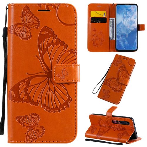 Saturcase Coque Pour Xiaomi Mi 10 / Mi 10 Pro, Papillon Gaufrage Pu Cuir Magnétique Flip Portefeuille Support Porte-Carte Protecteur Housse Étui Avec Dragonne Pour Xiaomi Mi 10 / Mi 10 Pro (Orange)