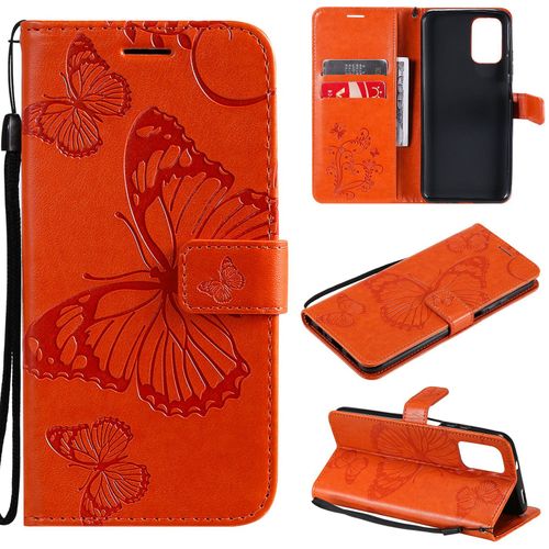 Saturcase Coque Pour Xiaomi Redmi Note 10 4g, Papillon Gaufrage Pu Cuir Magnétique Flip Portefeuille Support Porte-Carte Protecteur Housse Étui Avec Dragonne Pour Xiaomi Redmi Note 10 4g (Orange)