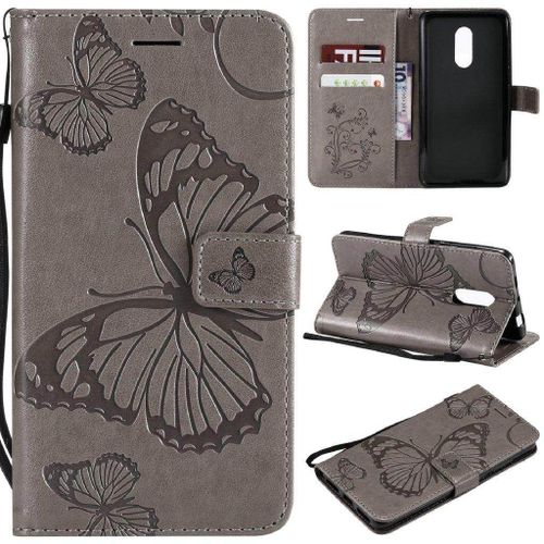 Saturcase Coque Pour Xiaomi Redmi Note 4 / Note 4x, Papillon Gaufrage Pu Cuir Magnétique Flip Portefeuille Support Porte-Carte Protecteur Housse Étui Avec Dragonne Pour Xiaomi Redmi Note 4 / Note 4x (Gris)