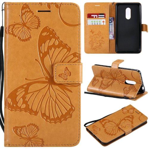 Saturcase Coque Pour Xiaomi Redmi Note 4 / Note 4x, Papillon Gaufrage Pu Cuir Magnétique Flip Portefeuille Support Porte-Carte Protecteur Housse Étui Avec Dragonne Pour Xiaomi Redmi Note 4 / Note 4x (Jaune)