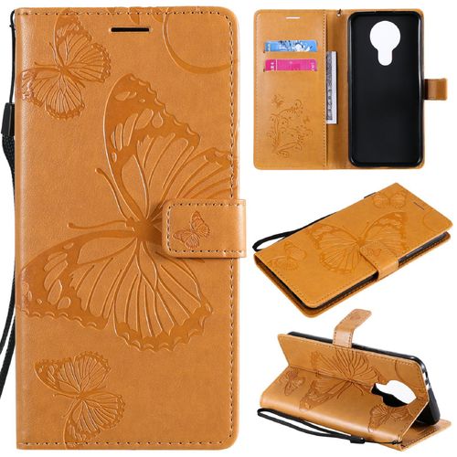 Saturcase Coque Pour Nokia 3.4, Papillon Gaufrage Pu Cuir Magnétique Flip Portefeuille Support Porte-Carte Protecteur Housse Étui Avec Dragonne Pour Nokia 3.4 (Jaune)