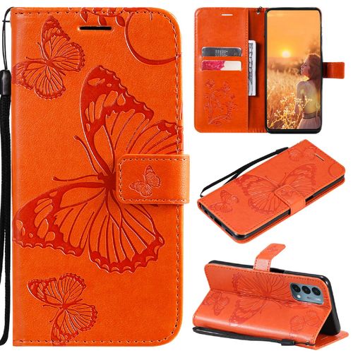 Saturcase Coque Pour Oneplus Nord N200 5g, Papillon Gaufrage Pu Cuir Magnétique Flip Portefeuille Support Porte-Carte Protecteur Housse Étui Avec Dragonne Pour Oneplus Nord N200 5g (Orange)