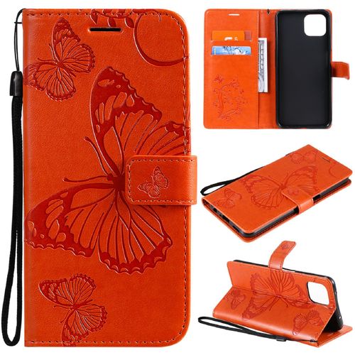 Saturcase Coque Pour Oppo A72 5g, Papillon Gaufrage Pu Cuir Magnétique Flip Portefeuille Support Porte-Carte Protecteur Housse Étui Avec Dragonne Pour Oppo A72 5g (Orange)