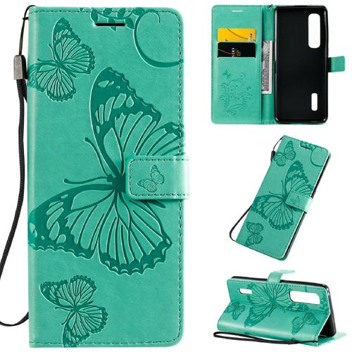 Saturcase Coque Pour Oppo Find X2 Pro, Papillon Gaufrage Pu Cuir Magnétique Flip Portefeuille Support Porte-Carte Protecteur Housse Étui Avec Dragonne Pour Oppo Find X2 Pro (Vert)