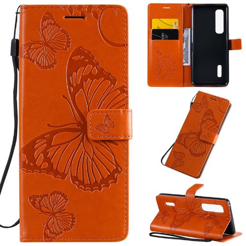 Saturcase Coque Pour Oppo Find X2 Pro, Papillon Gaufrage Pu Cuir Magnétique Flip Portefeuille Support Porte-Carte Protecteur Housse Étui Avec Dragonne Pour Oppo Find X2 Pro (Orange)