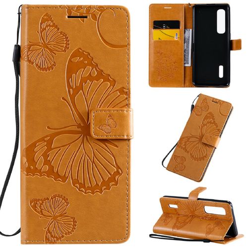 Saturcase Coque Pour Oppo Find X2 Pro, Papillon Gaufrage Pu Cuir Magnétique Flip Portefeuille Support Porte-Carte Protecteur Housse Étui Avec Dragonne Pour Oppo Find X2 Pro (Jaune)