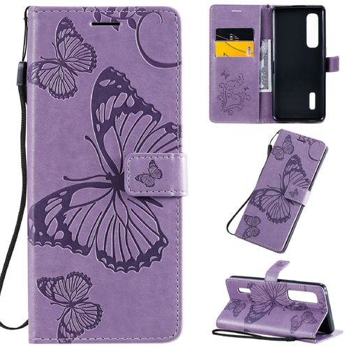 Saturcase Coque Pour Oppo Find X2 Pro, Papillon Gaufrage Pu Cuir Magnétique Flip Portefeuille Support Porte-Carte Protecteur Housse Étui Avec Dragonne Pour Oppo Find X2 Pro (Violet)