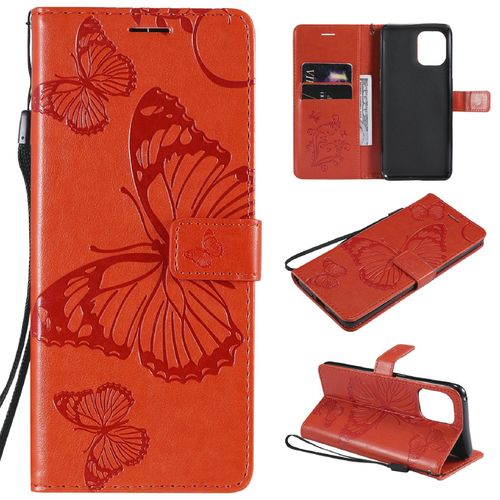 Saturcase Coque Pour Oppo Find X3 / Find X3 Pro, Papillon Gaufrage Pu Cuir Magnétique Flip Portefeuille Support Porte-Carte Protecteur Housse Étui Avec Dragonne Pour Oppo Find X3 / Find X3 Pro (Orange)