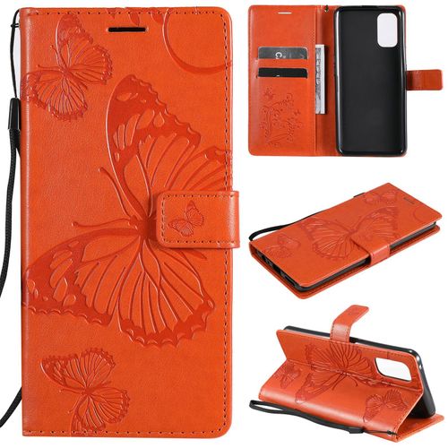 Saturcase Coque Pour Realme 7 Pro, Papillon Gaufrage Pu Cuir Magnétique Flip Portefeuille Support Porte-Carte Protecteur Housse Étui Avec Dragonne Pour Realme 7 Pro (Orange)