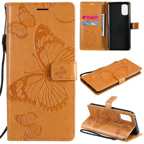 Saturcase Coque Pour Realme 7 Pro, Papillon Gaufrage Pu Cuir Magnétique Flip Portefeuille Support Porte-Carte Protecteur Housse Étui Avec Dragonne Pour Realme 7 Pro (Jaune)