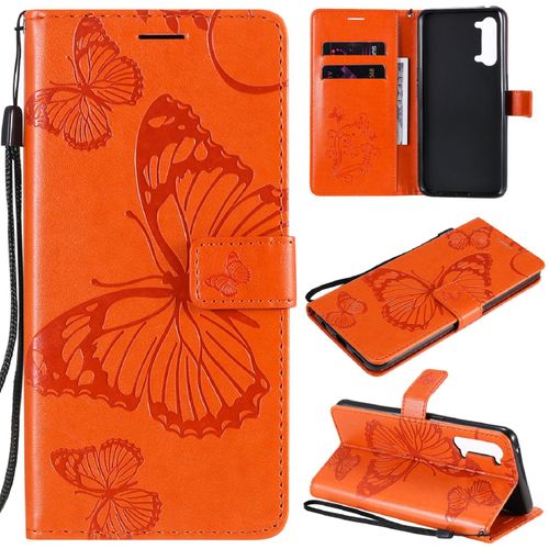 Saturcase Coque Pour Oppo Find X2 Lite, Papillon Gaufrage Pu Cuir Magnétique Flip Portefeuille Support Porte-Carte Protecteur Housse Étui Avec Dragonne Pour Oppo Find X2 Lite (Orange)