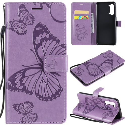 Saturcase Coque Pour Oppo Find X2 Lite, Papillon Gaufrage Pu Cuir Magnétique Flip Portefeuille Support Porte-Carte Protecteur Housse Étui Avec Dragonne Pour Oppo Find X2 Lite (Violet)