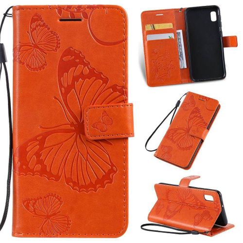 Saturcase Coque Pour Samsung Galaxy A20e, Papillon Gaufrage Pu Cuir Magnétique Flip Portefeuille Support Porte-Carte Protecteur Housse Étui Avec Dragonne Pour Samsung Galaxy A20e (Orange)