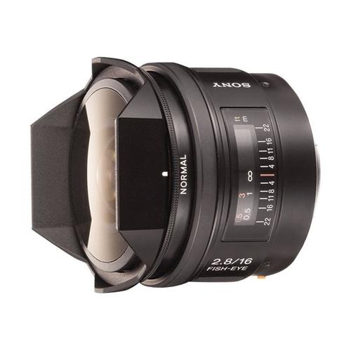 Objectif Sony SAL16F28 - Fonction Fisheye - 16 mm - f/2.8 - Sony A-type - pour Handycam NEX-VG900; a DSLR-A100, SLT-A58, A65, A77; a NEX F3Y; a1; a3000; a7; a7R; a7R IV