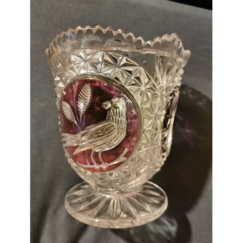 Bonbonnière vintage en cristal au plomb Hofbauer Byrdes Ruby Birds Allemagne