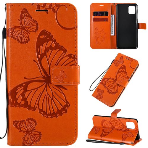 Saturcase Coque Pour Samsung Galaxy Note 10 Lite / A81, Papillon Gaufrage Pu Cuir Magnétique Flip Portefeuille Support Porte-Carte Protecteur Housse Étui Avec Dragonne Pour Samsung Galaxy Note 10 Lite / A81 (Orange)