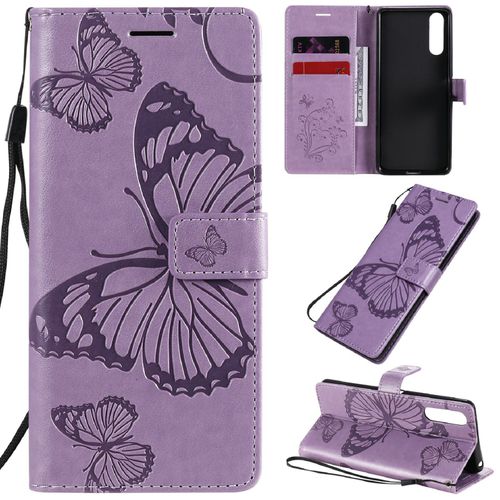 Saturcase Coque Pour Sony Xperia 10 Ii 2020, Papillon Gaufrage Pu Cuir Magnétique Flip Portefeuille Support Porte-Carte Protecteur Housse Étui Avec Dragonne Pour Sony Xperia 10 Ii 2020 (Violet)