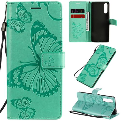 Saturcase Coque Pour Sony Xperia 10 Ii 2020, Papillon Gaufrage Pu Cuir Magnétique Flip Portefeuille Support Porte-Carte Protecteur Housse Étui Avec Dragonne Pour Sony Xperia 10 Ii 2020 (Vert)
