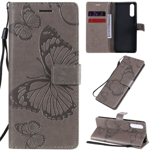 Saturcase Coque Pour Sony Xperia 10 Ii 2020, Papillon Gaufrage Pu Cuir Magnétique Flip Portefeuille Support Porte-Carte Protecteur Housse Étui Avec Dragonne Pour Sony Xperia 10 Ii 2020 (Gris)
