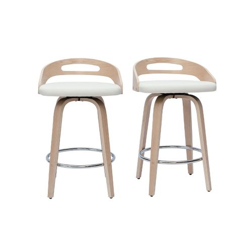 Tabourets De Bar Design Bois Clair Et Polyuréthane Blanc 65cm (Lot De 2) Mano