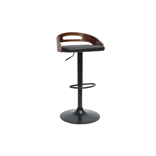 Tabouret De Bar Réglable Design Noyer Et Polyuréthane Noir Mano