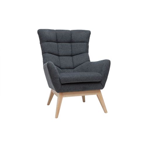Fauteuil Scandinave Tissu Effet Velours Texturé Gris Foncé Et Bois Brody
