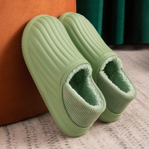 Pantoufles De Maison Imperméables Et Antidérapantes Pour Femme, Chaussures De Couple Chaudes D'hiver, D'intérieur En Coton, En Mousse Mémoire De Forme Type Style 4 Green