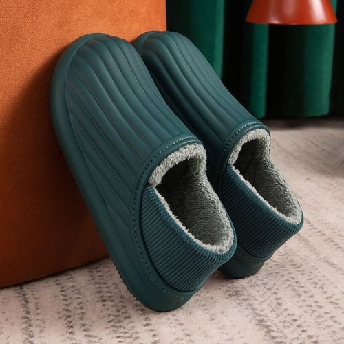 Pantoufles De Maison Imperméables Et Antidérapantes Pour Femme, Chaussures De Couple Chaudes D'hiver, D'intérieur En Coton, En Mousse Mémoire De Forme Type Style 4 Green