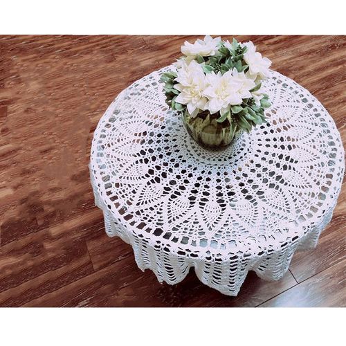 Napperon Rond En Dentelle De Coton Fait À La Main Pour Fête De Mariage 90 Cm,Blanc