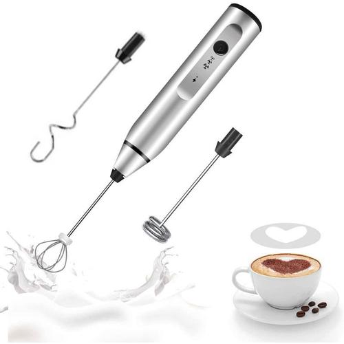 Mousseur à lait électrique,Fouet émulsionneur à Lait USB,Mousseurs à lait à main Rechargeable pour Café Latte Cappuccino(Argent)