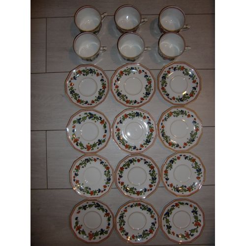 Lot De 6 Tasses À Café/Thé En Porcelaine De Limoges Et 12 Soucoupes Assorties
