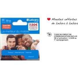 Carte sim prépayée lebara mobile 4G 7,5€ de credit inclus(reseau