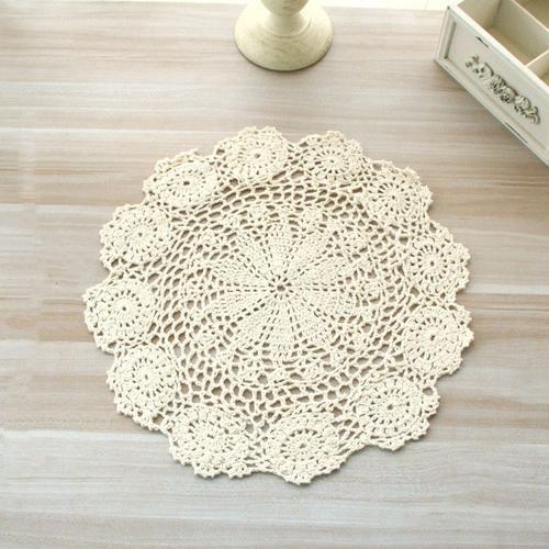 Napperons Dentelle Crochet Coton Tissu Rond Table Cuisine Décor - 37cm (Beige)