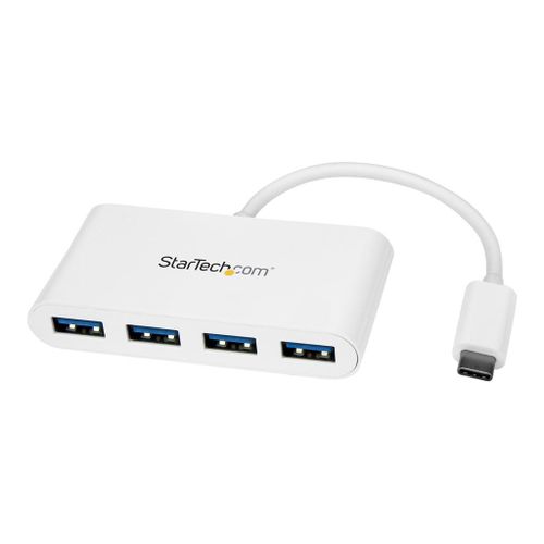 StarTech.com Hub USB-C - Hub USB 3.0 à 4 ports compact - USB-C vers 4x USB-A - Adaptateur USB C - Alimenté par bus - Blanc (HB30C4ABW) - Concentrateur (hub) - 4 x SuperSpeed USB 3.0 - de bureau