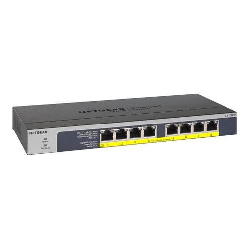 NETGEAR GS108PP - Commutateur - 8 x 10/100/1000 (PoE+) - de bureau, Montable sur rack, fixation murale - PoE+ (123 W) - Tension CC