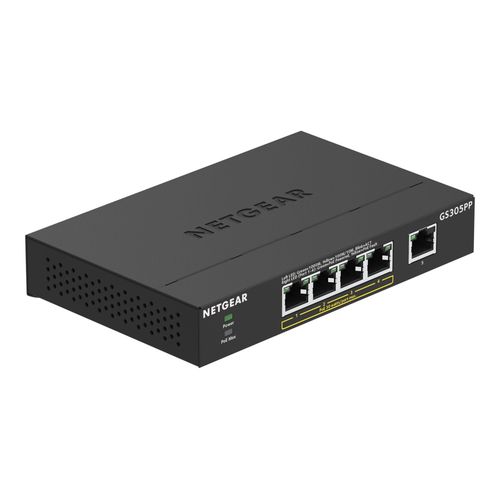 NETGEAR GS305PP - Commutateur - non géré - 5 x 10/100/1000 (4 PoE) - de bureau, fixation murale - PoE (83 W) - Tension CC