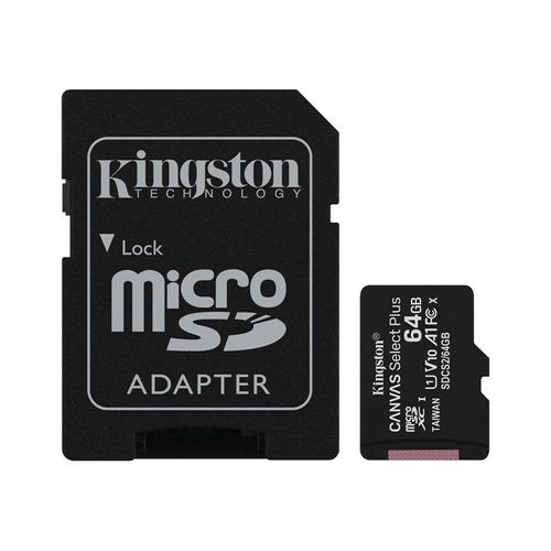 Kingston Canvas Select Plus - Carte mémoire flash (adaptateur microSDXC vers SD inclus(e)) - 64 Go - A1 / Video Class V10 / UHS Class 1 / Class10 - microSDXC UHS-I (pack de 3)