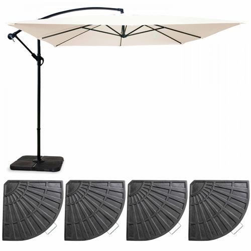 Parasol Déporté Et 4 Dalles À Lestées Aluminium Blanc 3x3m