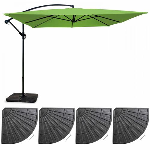 Parasol Déporté Et 4 Dalles À Lestées Aluminium Vert 3x3m