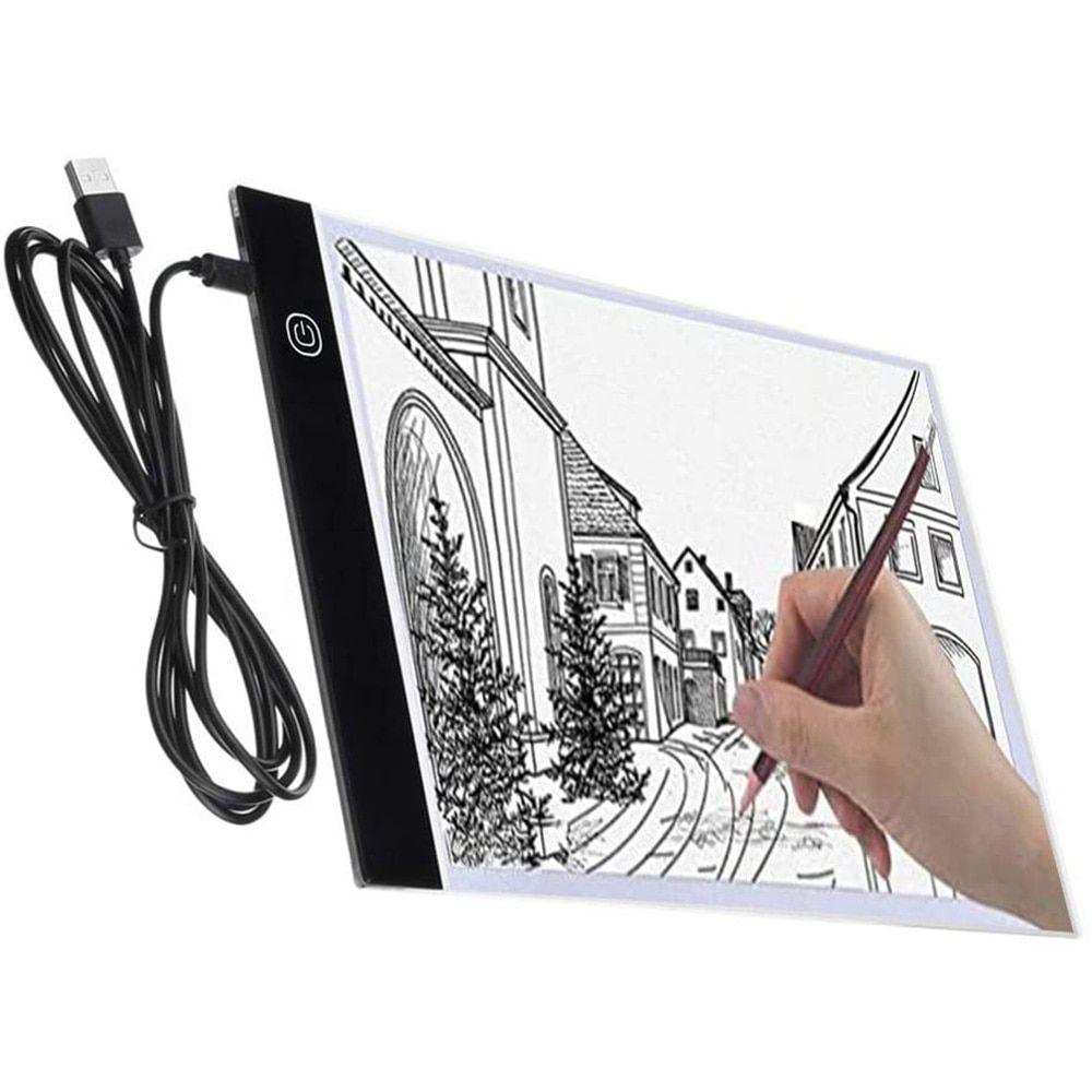 Tablette lumineuse pour dessin A5,tablette ultra fine avec USB et LED pour  la luminosité de l'art,tapis à copie,Table à dessin (3 niveaux de  luminosité)