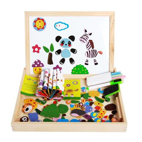 Planche à écrire à dessin,Puzzle magnétique,jouet en bois à Double chevalet,cadeau  pour enfants,jouets de développement de l'intelligence,tendance nouveauté -  Type YELLOW