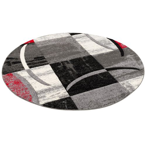 Pergamon Brilliant - Tapis De Designer Ronde - Motif Carreaux Tendance Rouge 120x120 Cm