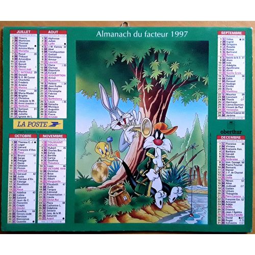 Calendrier Almanach Du Facteur Année 1997 : Looney Tunes Titi, Gros Minet, Bugs Bunny
